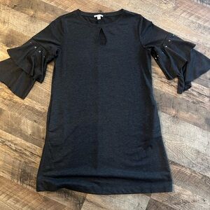 Elegant Charcoal Gray Ruffle Sleeve Dress